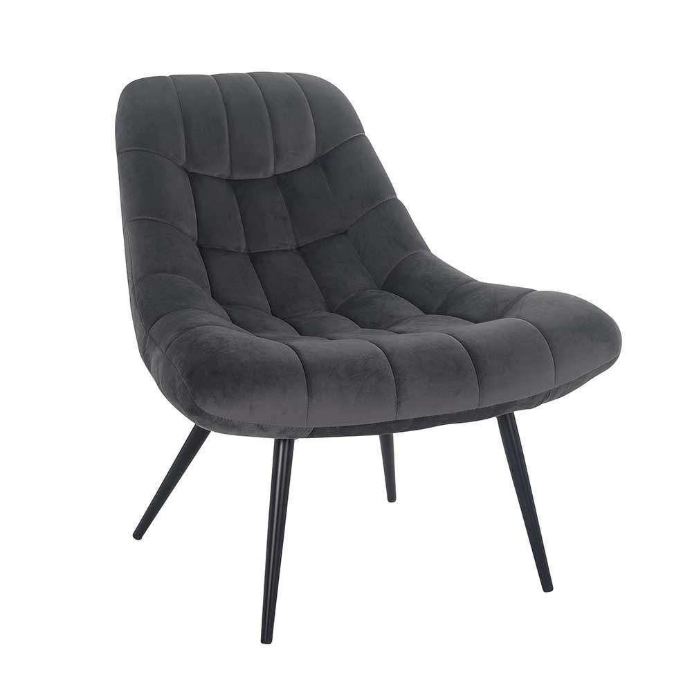Design Lounge Sessel Azuro in Dunkelgrau Samt mit 50 cm Sitzhöhe