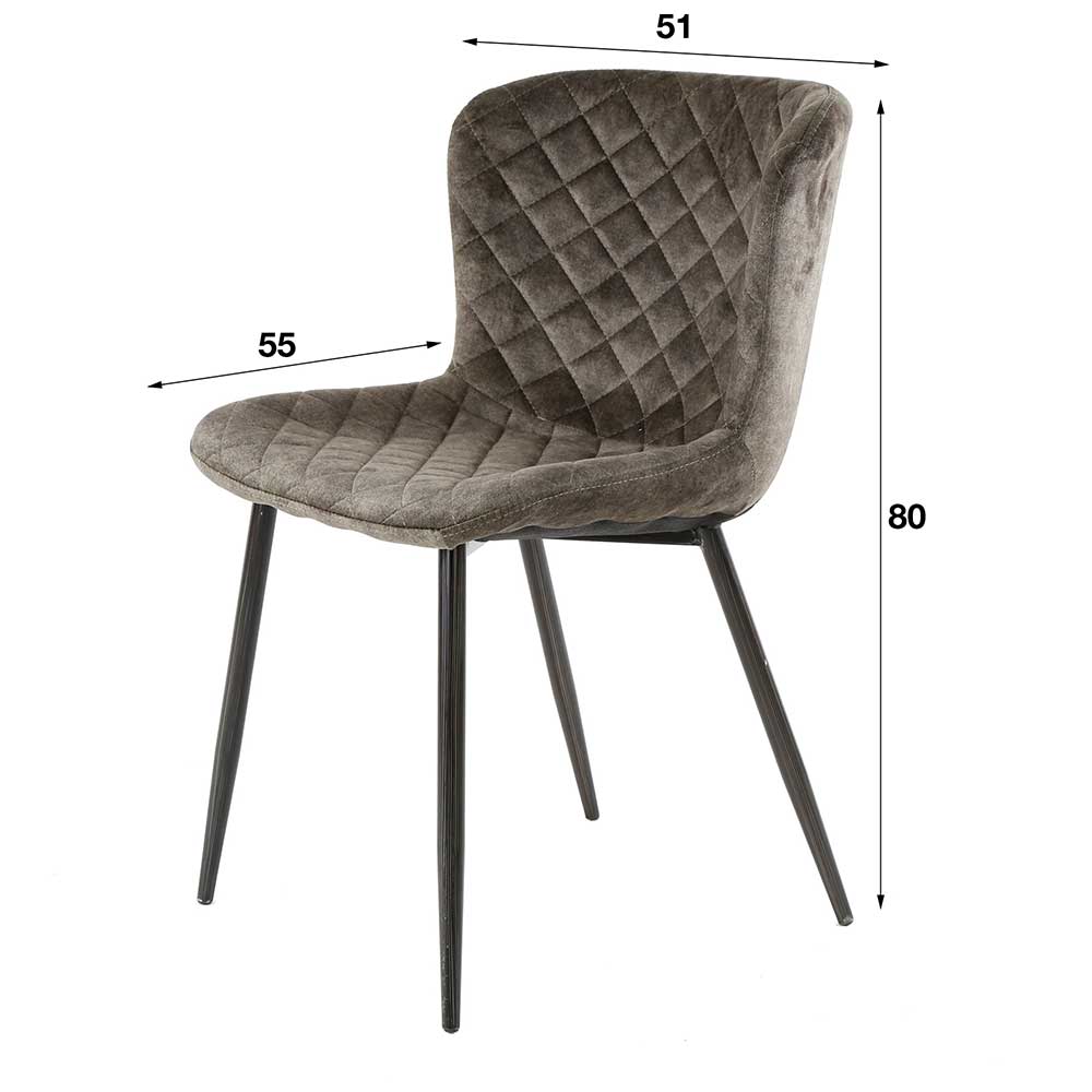 Samt Esstisch Stühle Puertonia in Taupe und Schwarz 51 cm breit (4er Set)