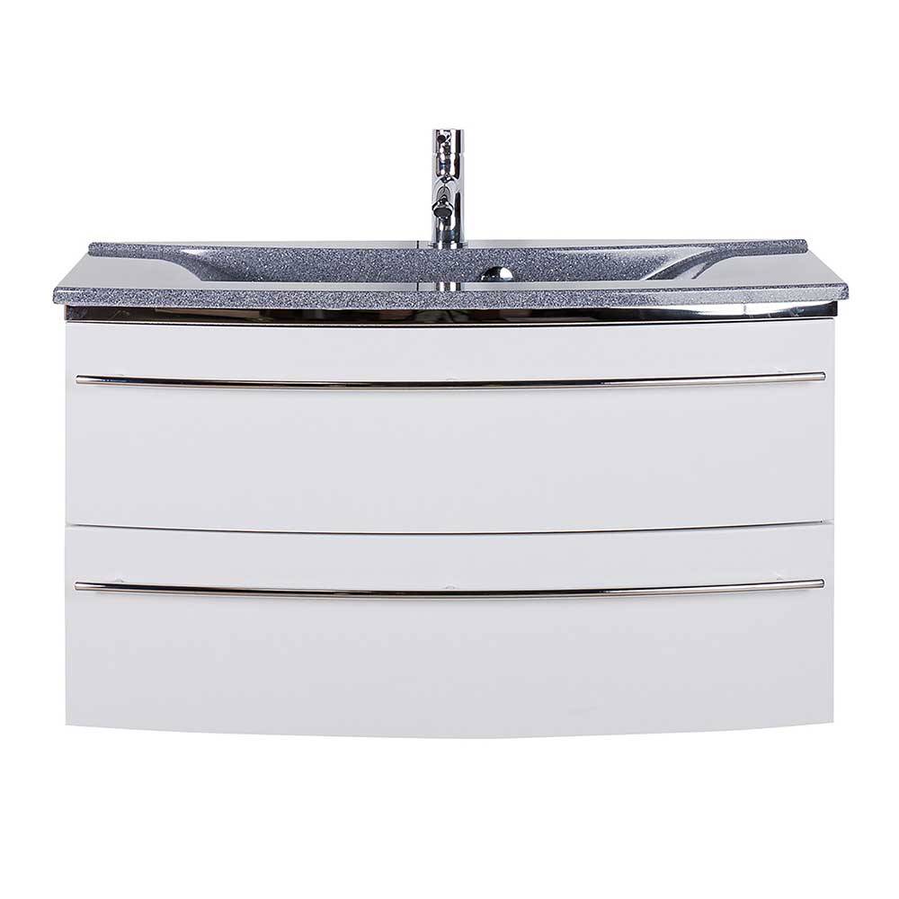 Hochglanz Unterbeckenschrank Oksena in Weiß mit Einlasswaschbecken