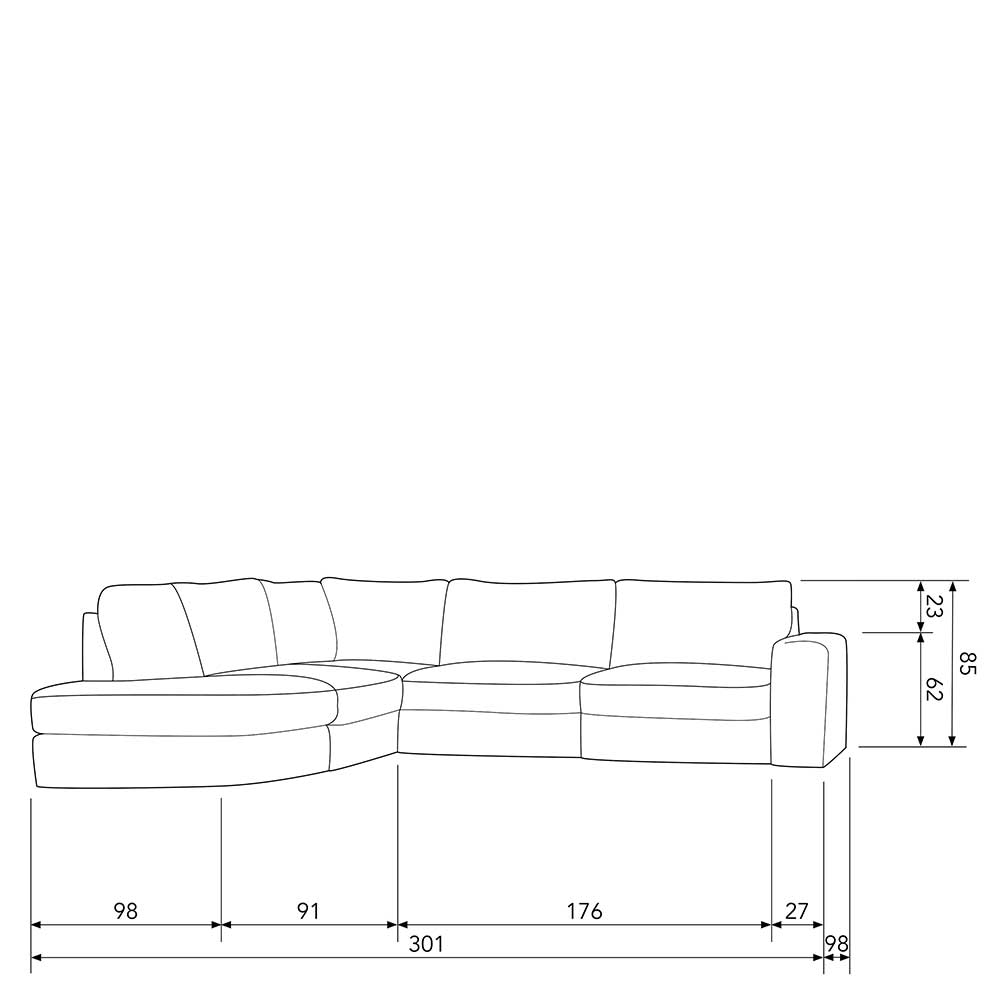 Modernes L Sofa Fredoco in Grau mit drei Sitzplätzen