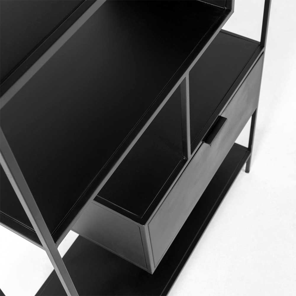 Wohnzimmer Regal Handray im Industrie Stil aus schwarzem Metall