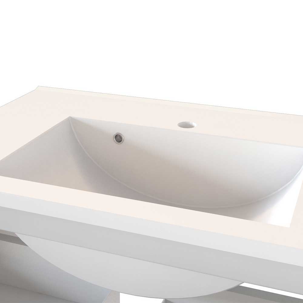 Weißes Badezimmer Set Folcora 140 cm breit mit LED Beleuchtung (dreiteilig)