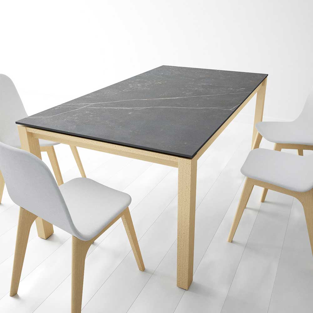 Esszimmer Tisch Viligrana mit Keramikplatte und 4-Fußgestell aus Buche Massivholz