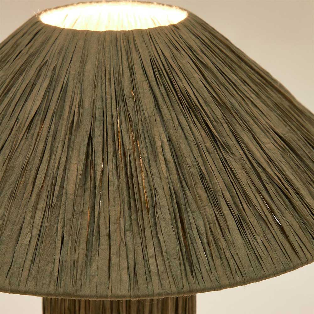 Moderne Tischlampe Mapony in Graugrün mit Raffia Bast Oberfläche