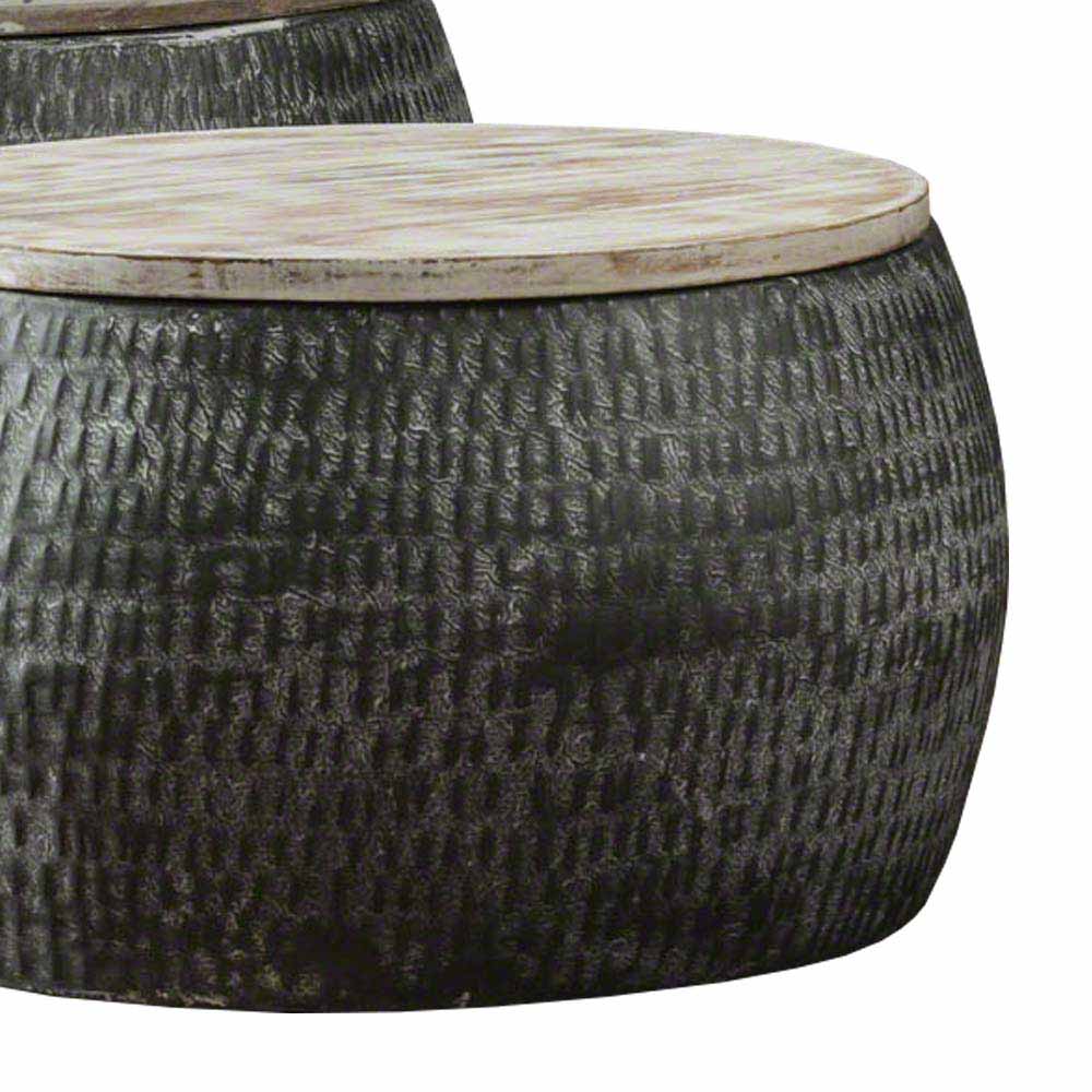 Couchtisch Set Mondi in Grau Stahl rund Holz massiv (zweiteilig)