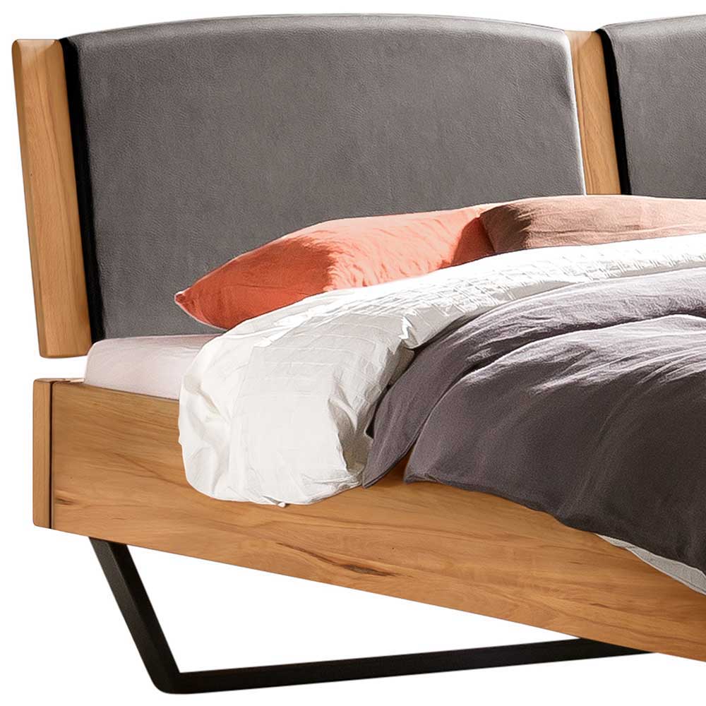 Doppelbett mit Bügelgestell Gelvins aus Wildbuche Massivholz und Stahl
