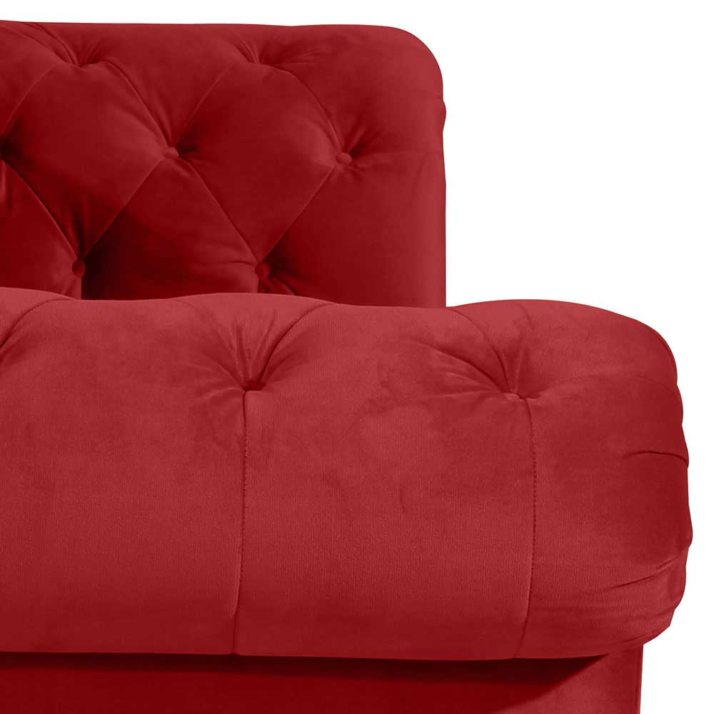 Chesterfield Look Dreisitzer Couch Johanna in Ziegel Rot aus Samtvelours