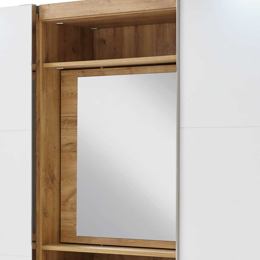 Gleittürenschrank Gizmeal mit drei Schubladen und Spiegel innen