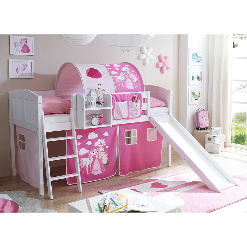Kinderzimmerbett Johns in Weiß mit Prinzessin Motiv