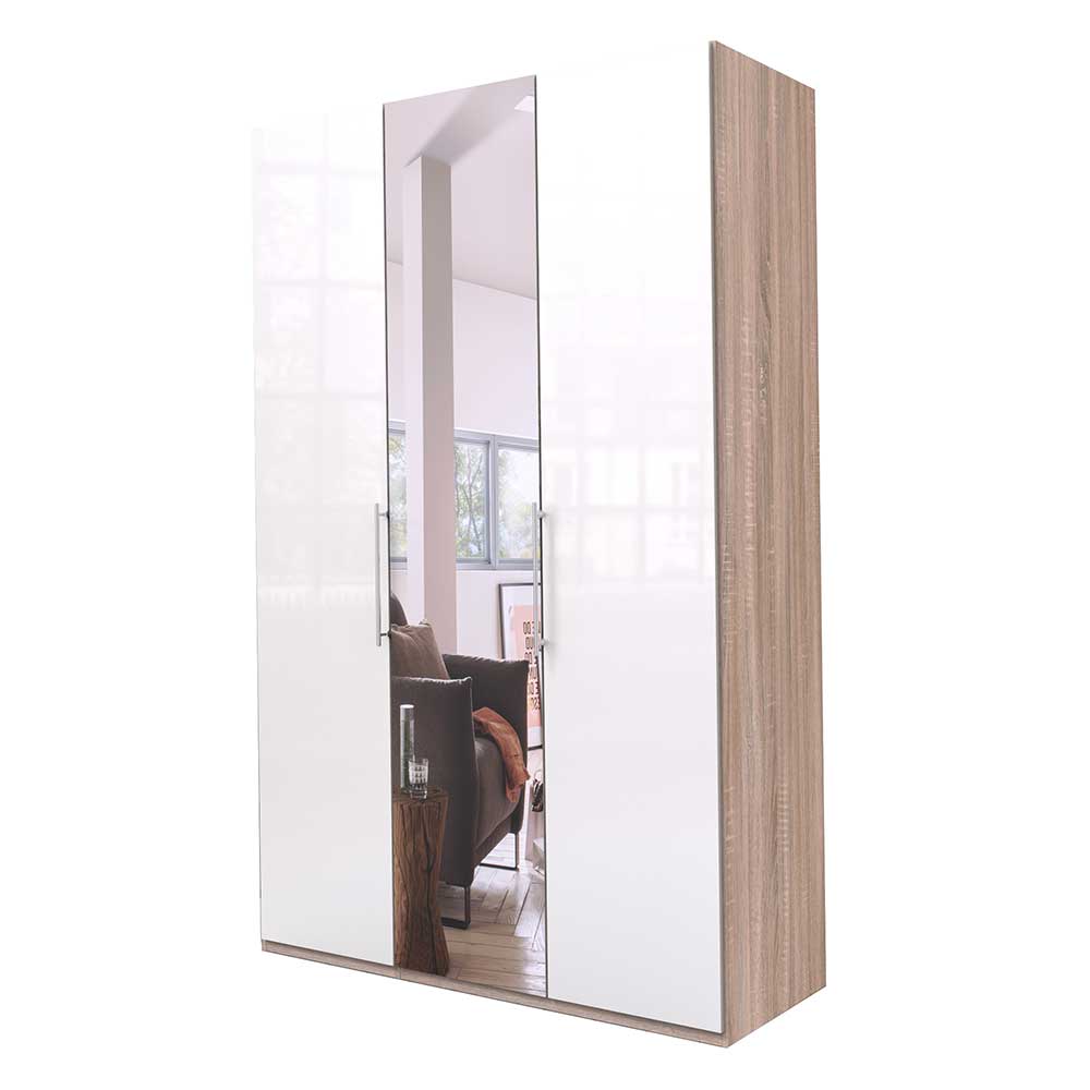 Moderner Jugend Kleiderschrank Andryas in Weiß und Eiche Sägerau mit Spiegeltür