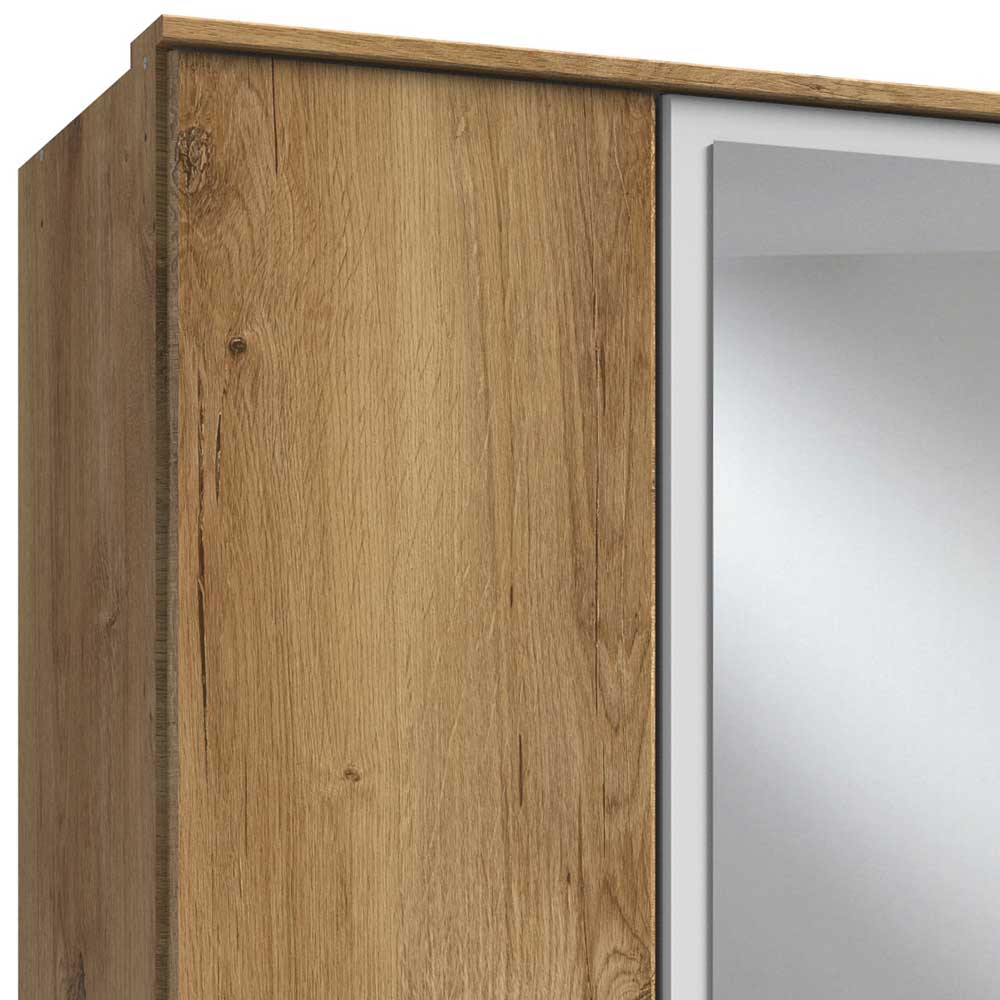Kleiderschrank Concista in Plankeneiche Holzoptik & Weiß mit Spiegeltüren
