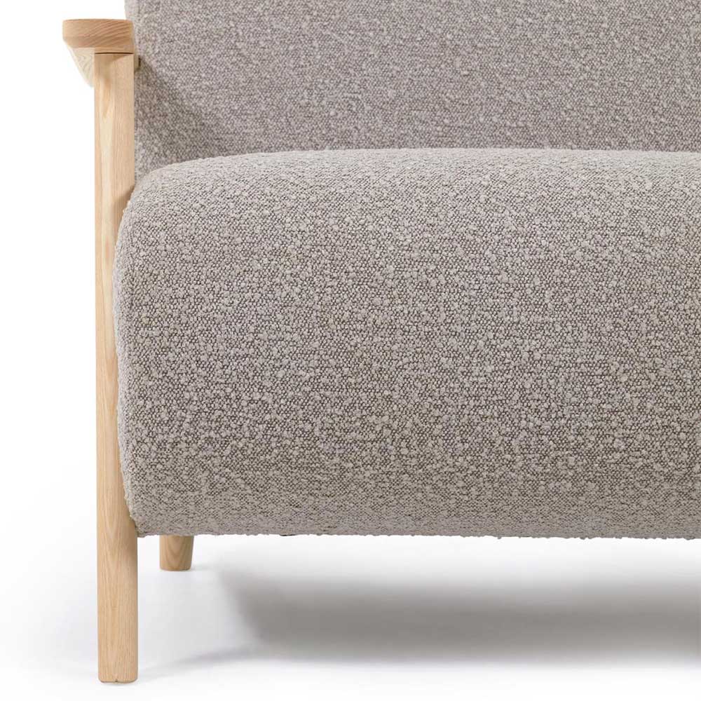 Hellgrauer Lounge Sessel Stramas aus Chenillegewebe und Esche Massivholz