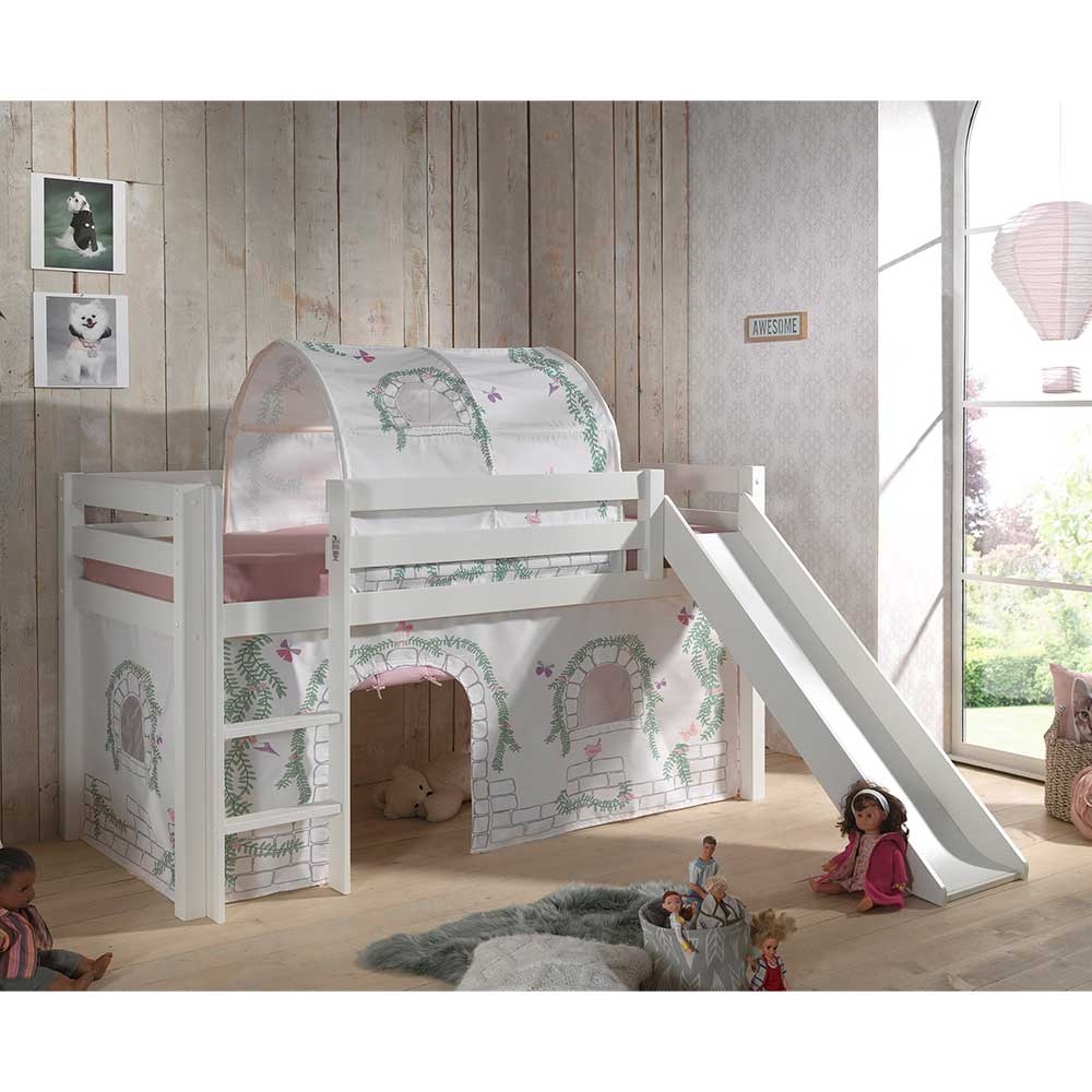 Kinderzimmer Spielbett Arzoo in Weiß aus Kiefer Massivholz