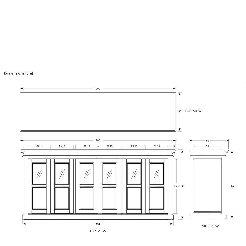 XL Sideboard mit Glastüren Italcia in Weiß und Schwarz 200 cm breit