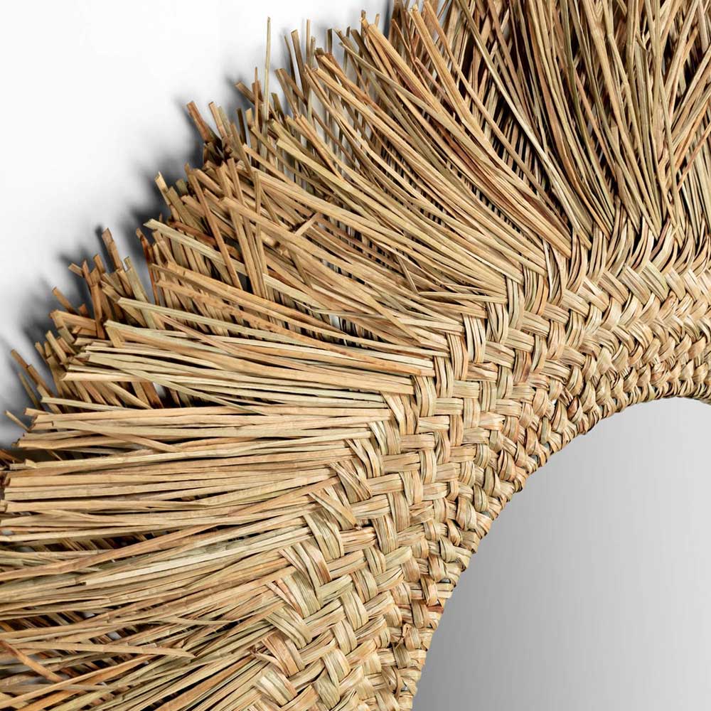 Design Spiegel Wakes in runder Form mit Seegras Rahmen