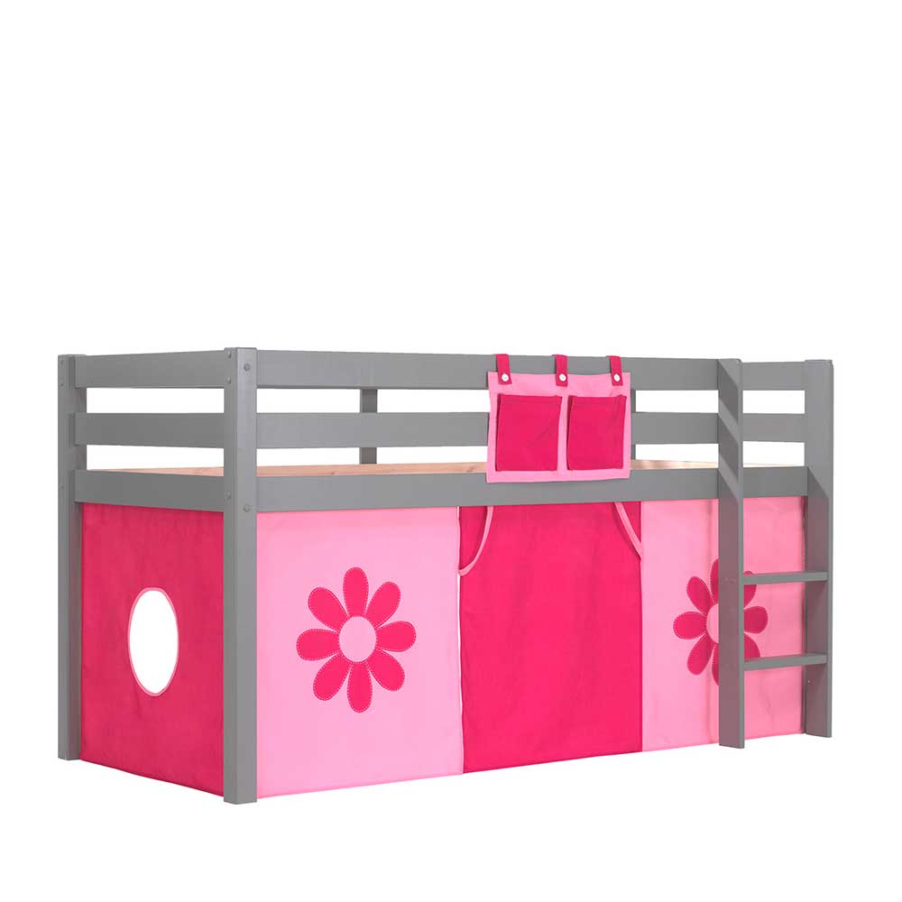 Kinderzimmer Bett Lyzdona in Grau Pink Rosa mit Blumen Motiv