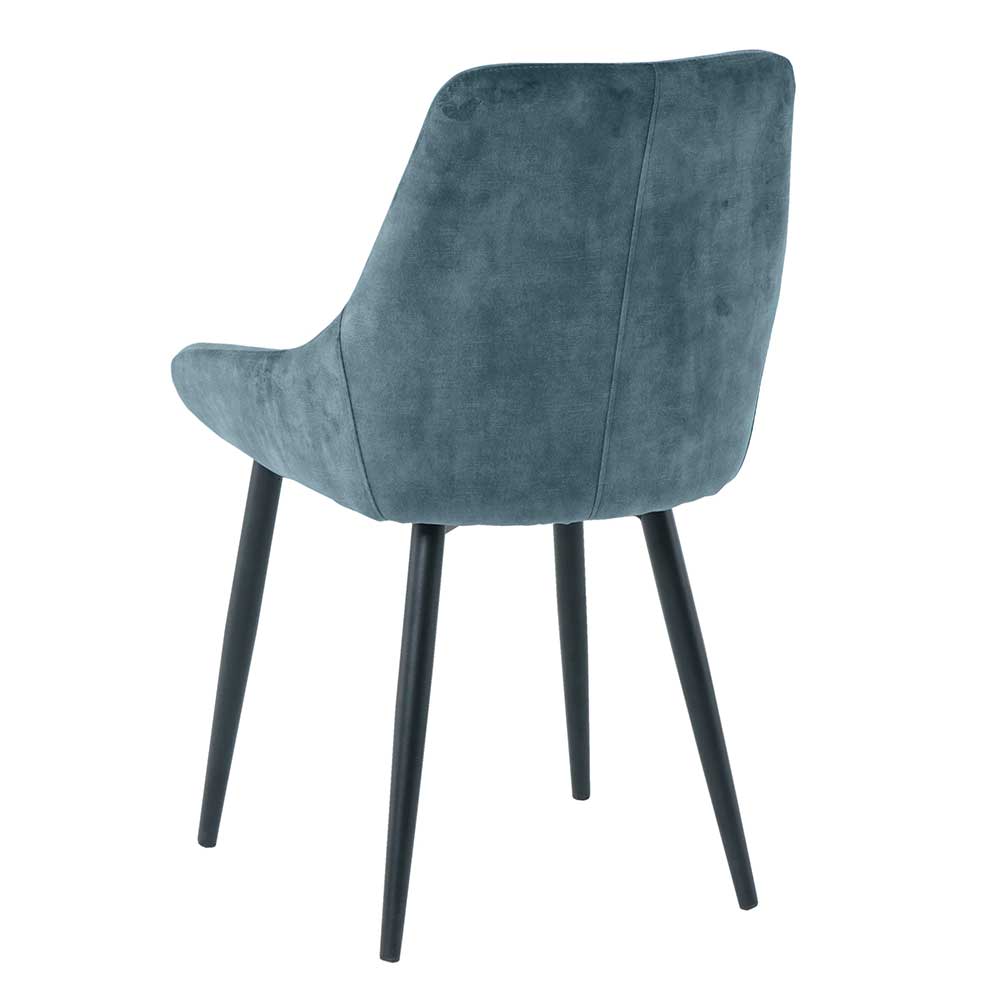 Samt Stühle Anatana in Blau und Schwarz mit Gestell aus Metall (2er Set)