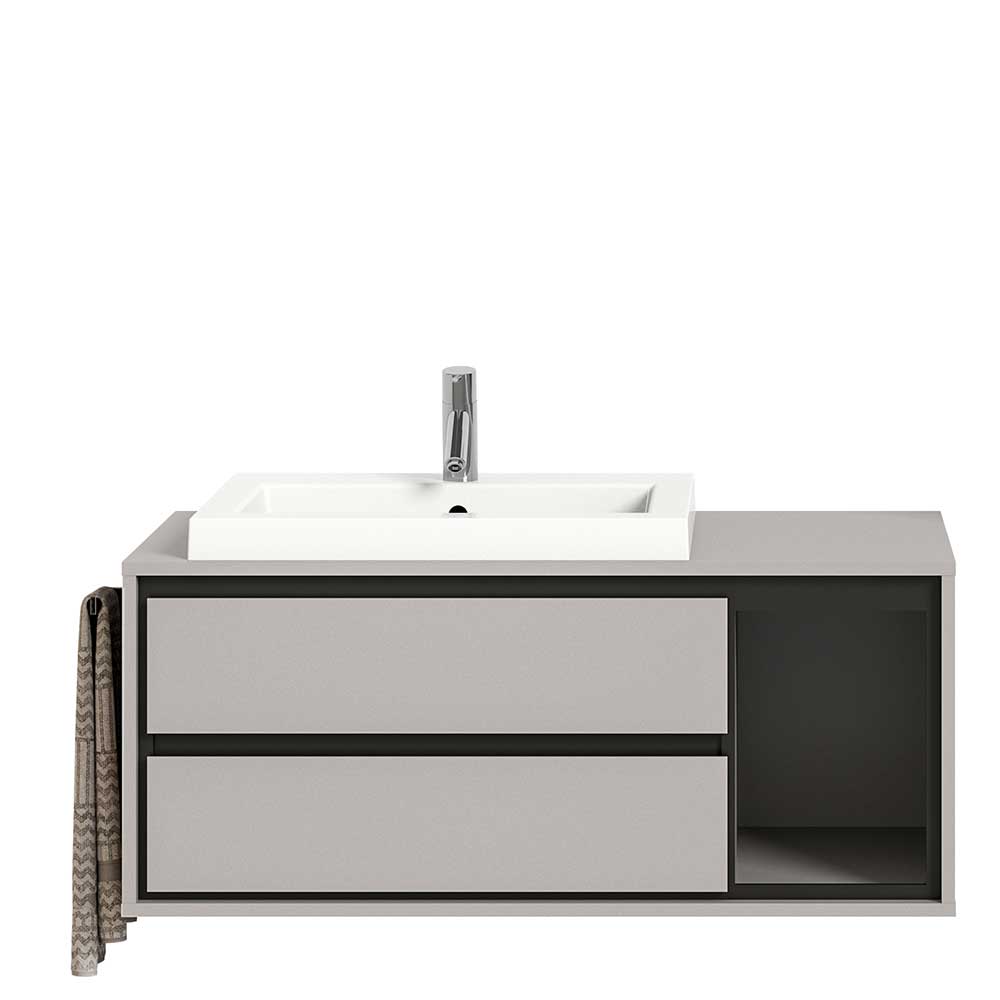Waschtischkonsole Ristina in Grau und Schwarz mit zwei Schubladen
