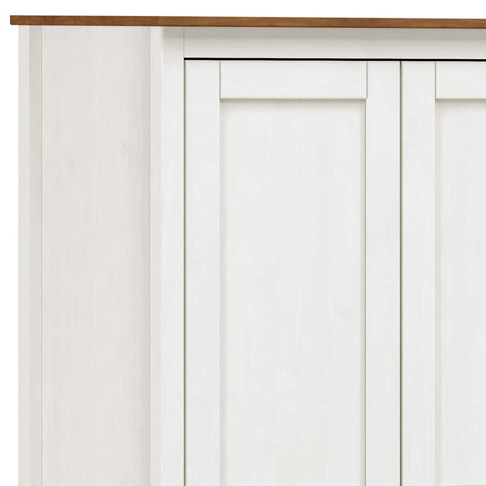 Kleiderschrank Massivholz Benita in Weiß und Kieferfarben 185 cm hoch