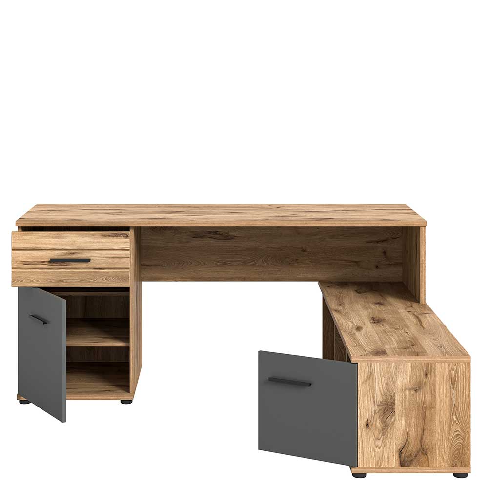 Schreibtisch mit Regal Plestna in Grau und Wildeichefarben