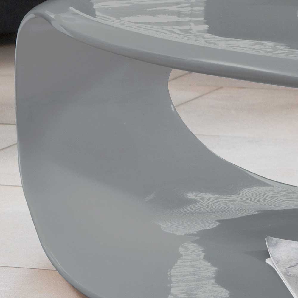 Hochglanz Couchtisch Asteria in Grau mit ovaler Tischplatte