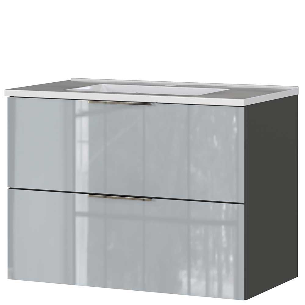Badmöbel mit Waschbecken Ontentas in Grau Front glasbeschichtet (dreiteilig)