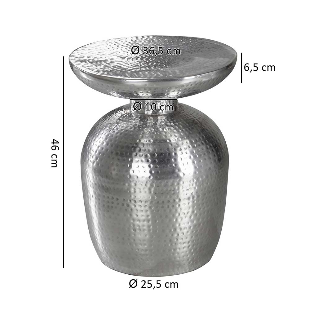 Silberfarbener Designtisch Mastox aus Aluminium im orientalischen Design