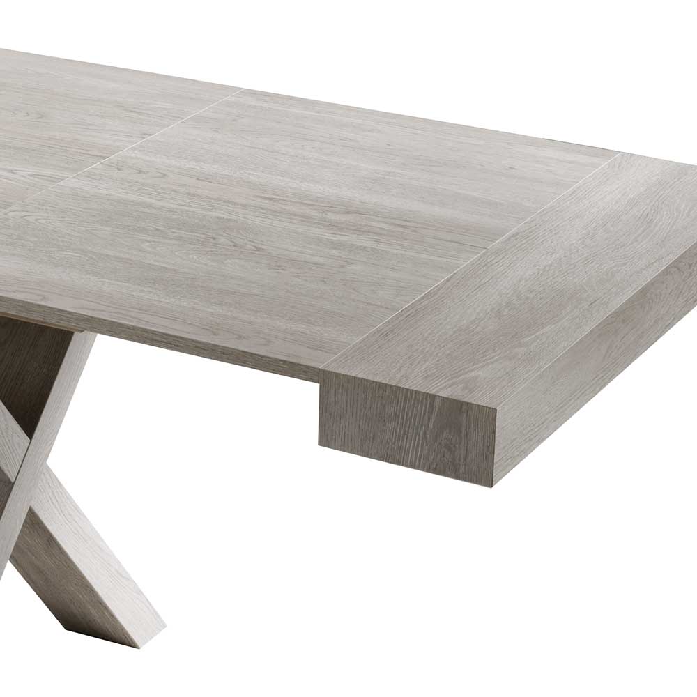 Tisch Esszimmer modern Ivalin in Kiefer Grau Holzoptik mit zwei Einlegeplatten