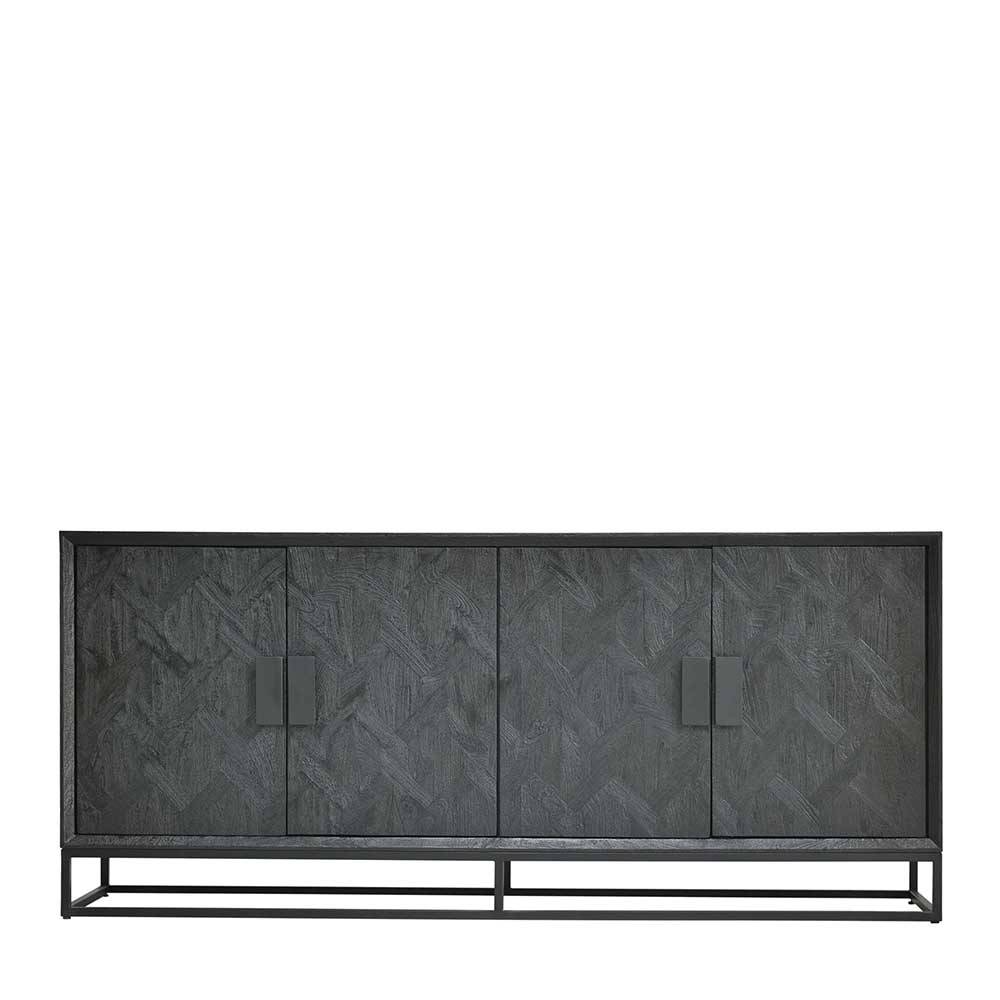 Schwarzes Sideboard Asticia 195 cm breit mit Bügelgestell aus Metall