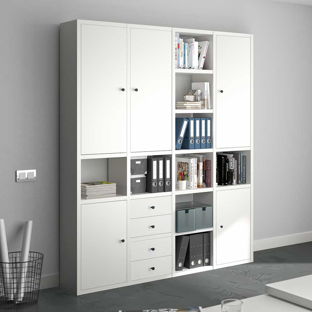 Bürowand Madita in Weiß mit vier Schubladen und fünf Türen