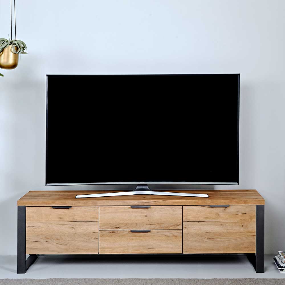 TV Lowboard Tacuria in Eichefarben und Schwarz 45 cm hoch
