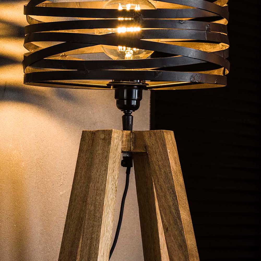 Tischlampe Teira in Dunkelgrau und Holz Naturfarben 50 cm hoch