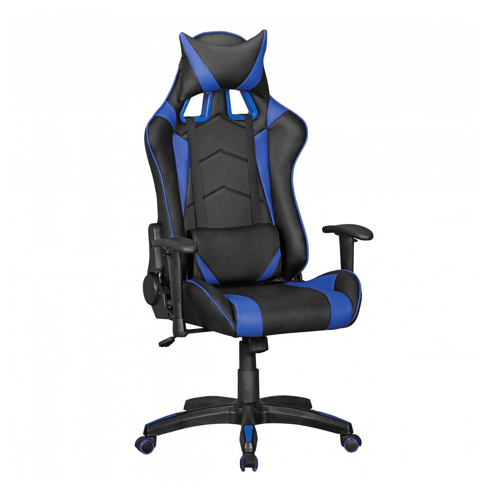 Verstellbarer Gaming Stuhl Lania in Schwarz & Blau mit hoher Lehne