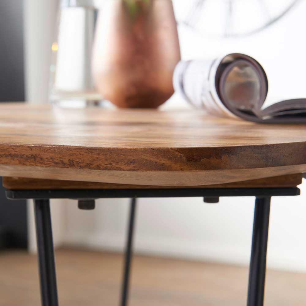 Kleiner Tisch Vodenas aus Sheesham Massivholz und Metall 80 cm breit