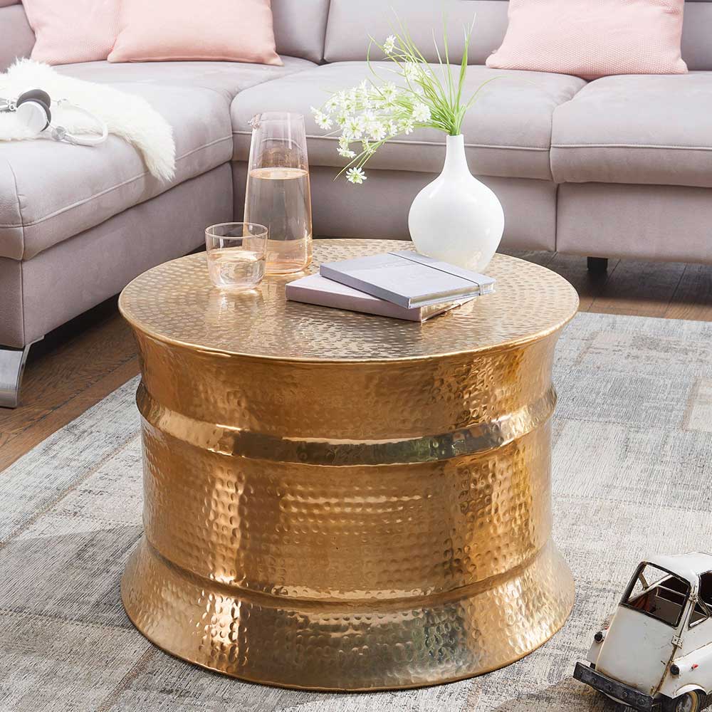 Industriedesign Wohnzimmer Tisch Salmanca in Goldfarben aus Aluminium