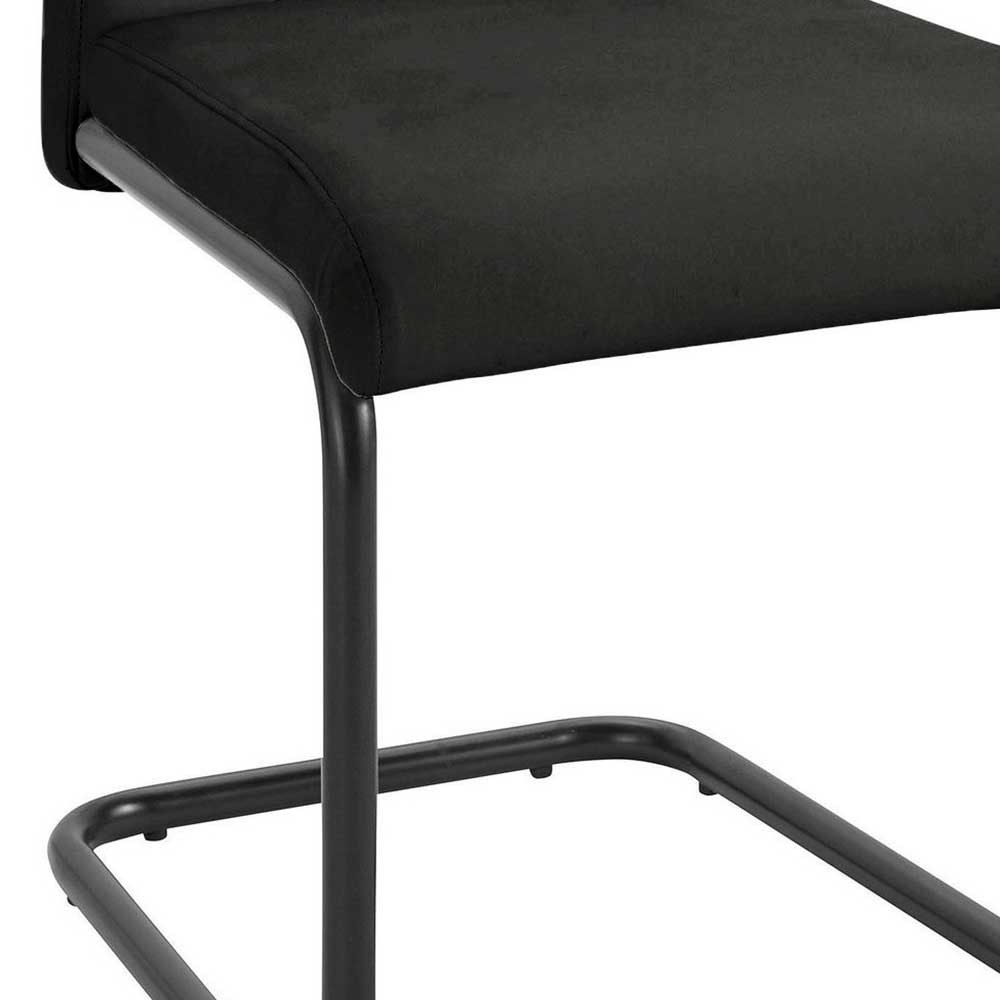 Freischwinger Stühle Vesturan in Schwarz Kunstleder mit hoher Lehne (4er Set)