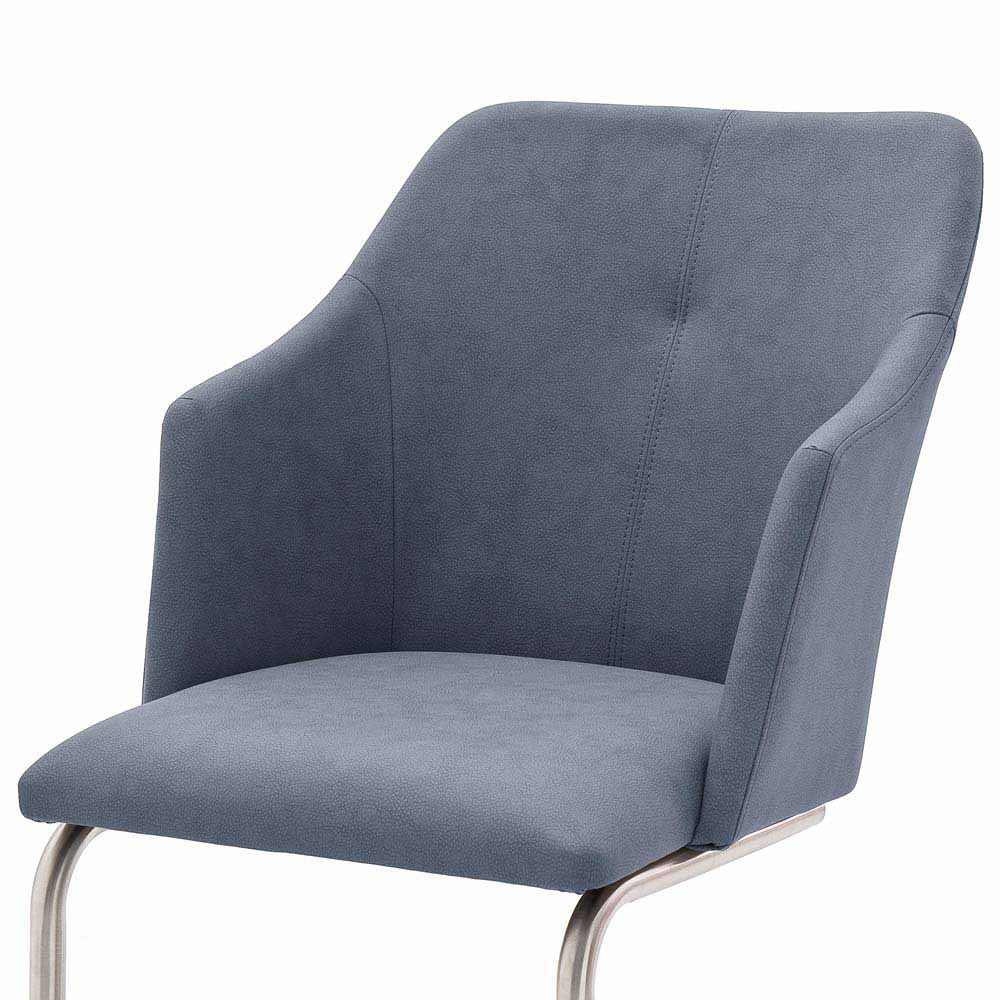 Freischwinger Sessel Embroso in Grau Blau Kunstleder modern (2er Set)
