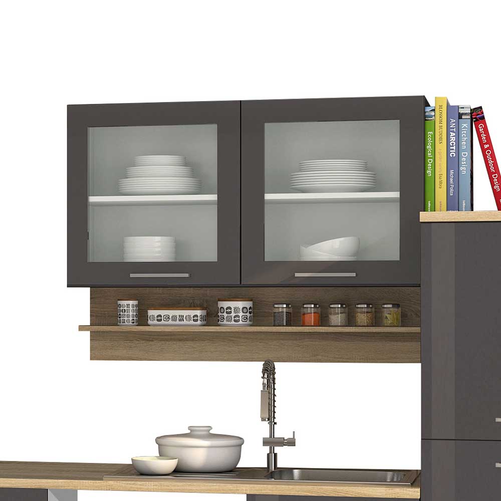 Küchenmöbel Einrichtungsset Fermona in Hochglanz Grau 340 cm breit (zwölfteilig)