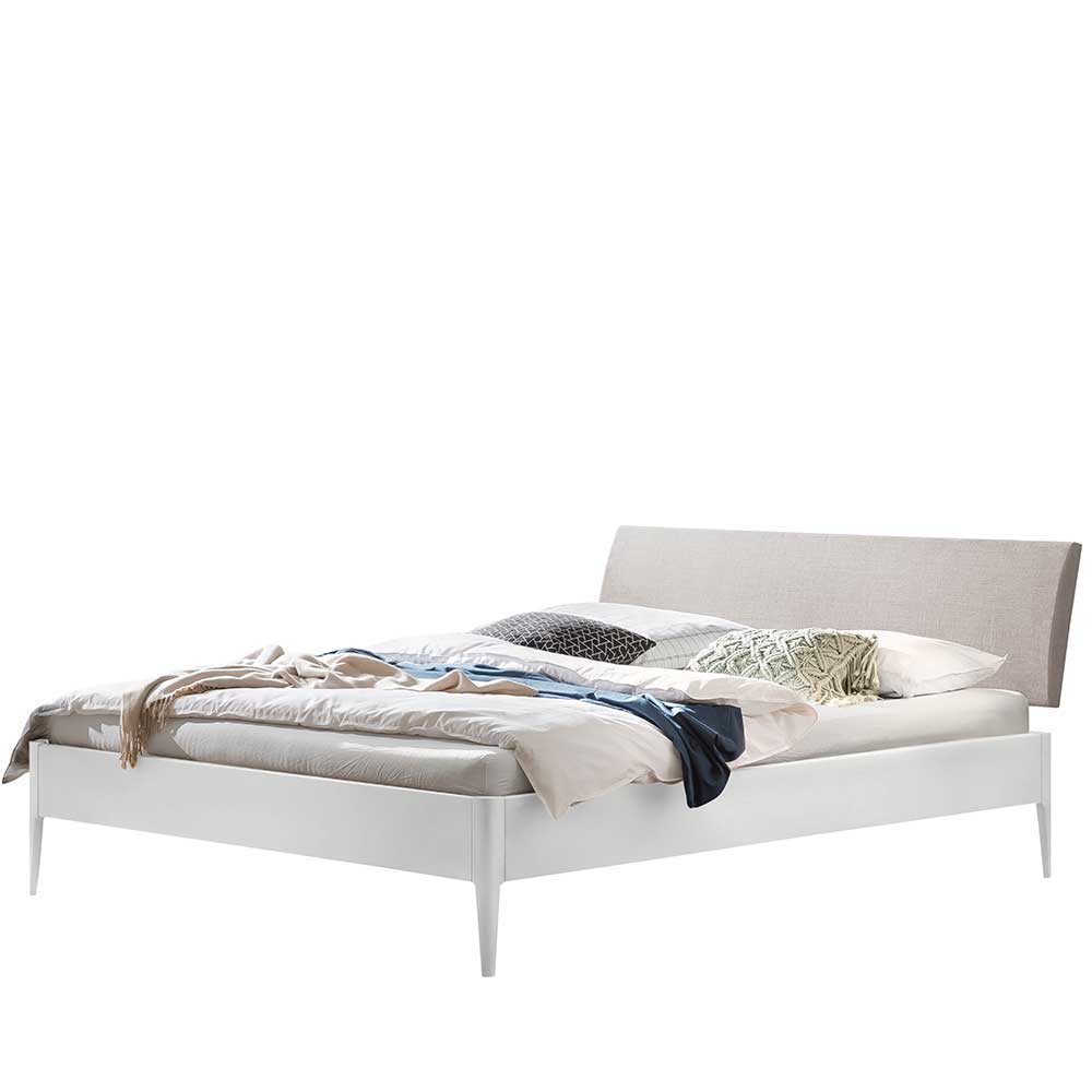 Massivholz Bett mit Polsterkopfteil Milenia aus Buche Massivholz in Weiß
