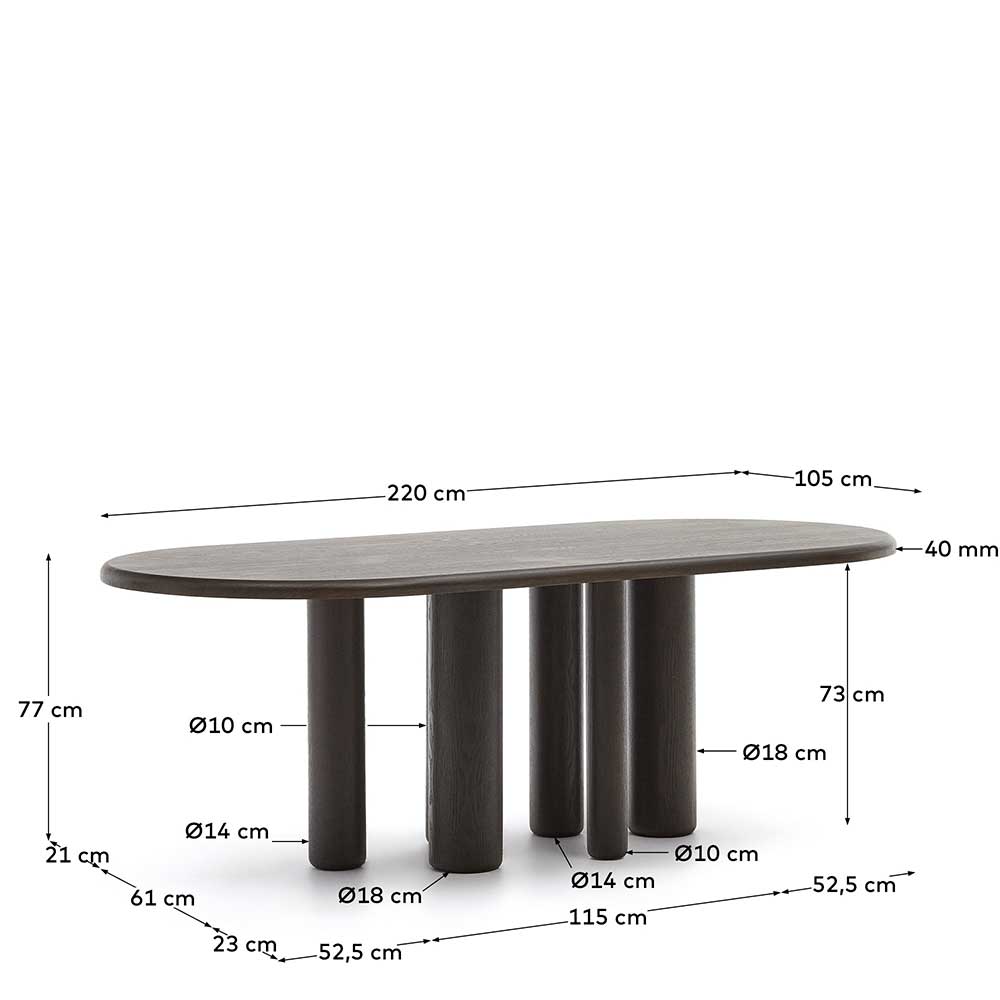 Großer Esszimmer Tisch Sirium in Schwarzbraun im Retrostil
