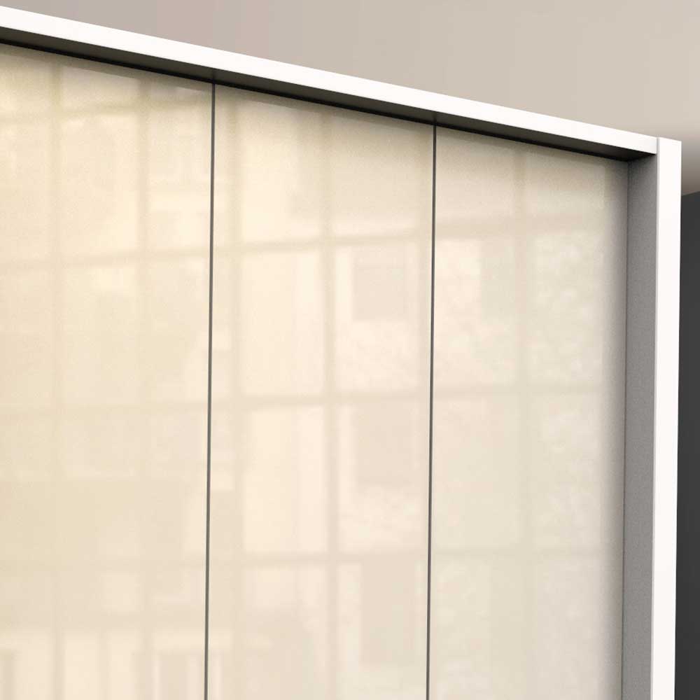 Schlafzimmer Kleiderschrank Invelita in Creme Weiß Glas beschichtet mit Falttüren
