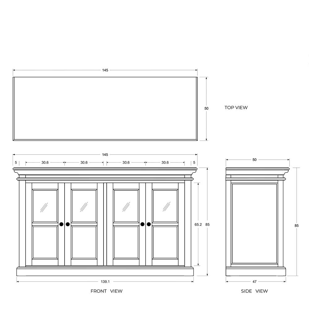 Sideboard mit Glastüren Italcia in Weiß und Schwarz im Landhausstil