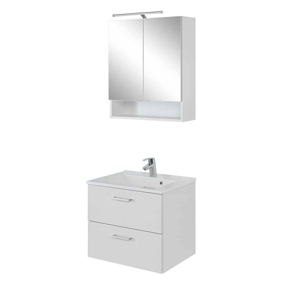 Weißer Waschtisch und Spiegelschrank Vadoria mit LED Beleuchtung (zweiteilig)