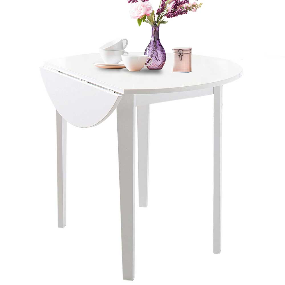Runder Esszimmer Tisch Jairos in Weiß mit klappbarer Tischplatte
