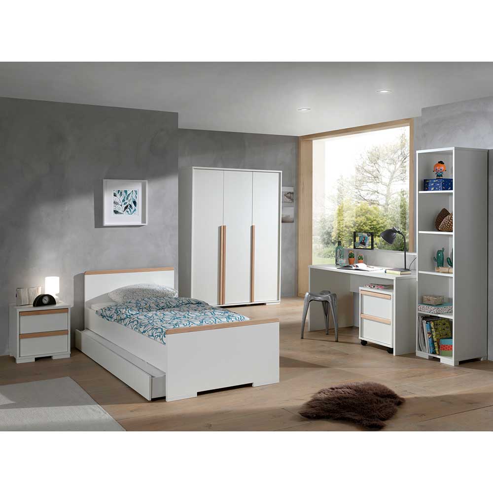 Teenie Zimmer Handican in Weiß und Buche modern (sechsteilig)