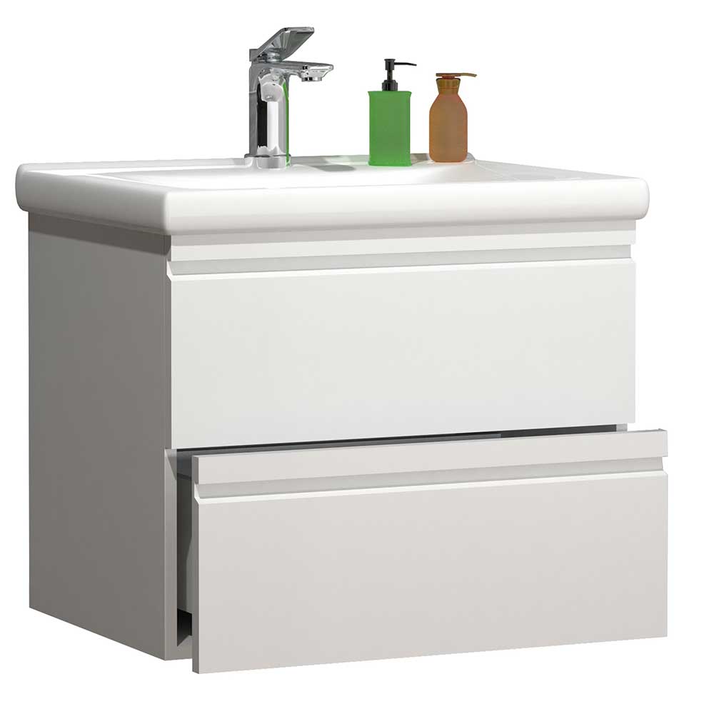 Weißer Waschbeckenschrank Valtte mit zwei Schubladen in modernem Design
