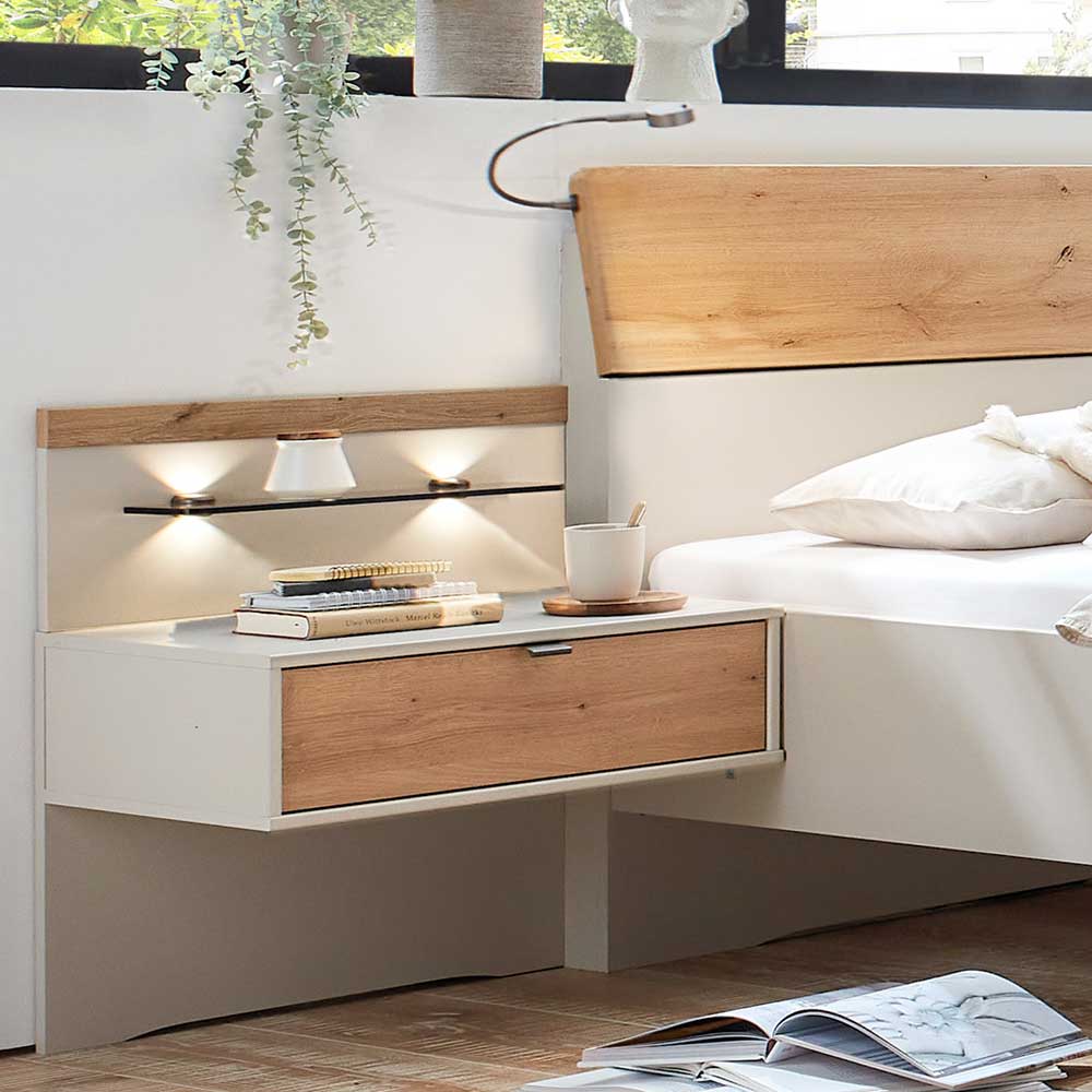 Modernes Schlafzimmer Set Miltom in Eiche Bianco und Beige (vierteilig)
