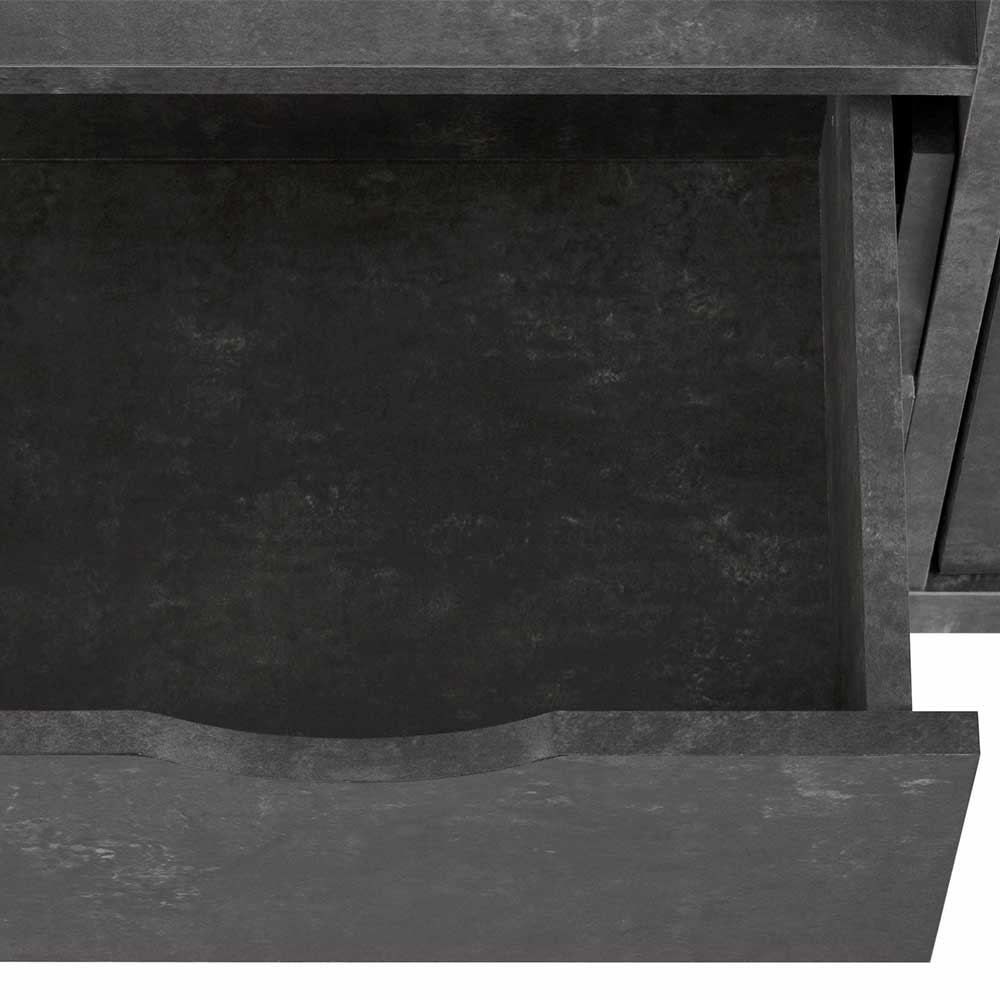 Design Schreibtisch Adioss in Weiß und Beton Grau mit Seitenregalen