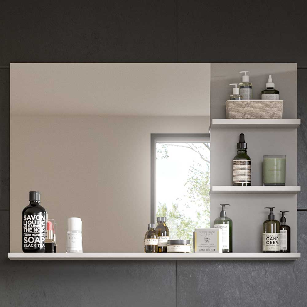 Badezimmer Spiegel Ristina in Grau - 100 cm breit mit Ablagen
