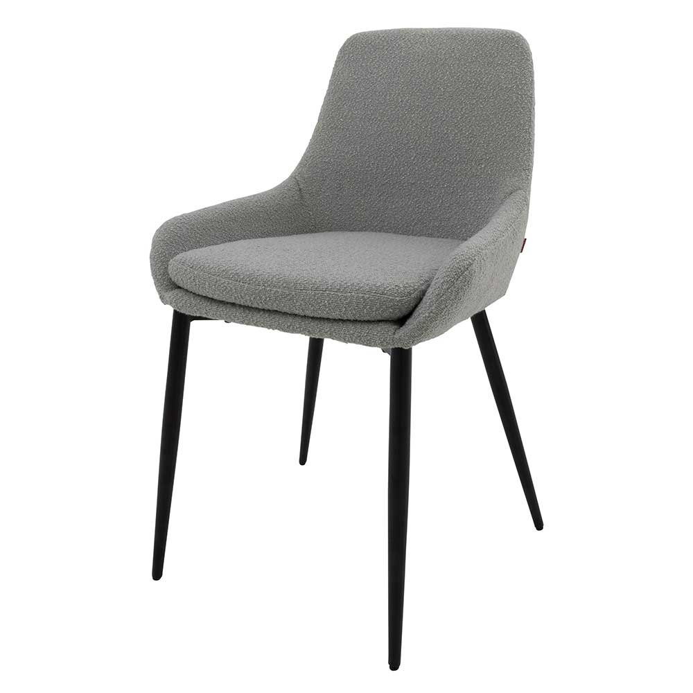 Boucle Esstisch Stühle Algarvo in Grau und Schwarz mit 48 cm Sitzhöhe (2er Set)